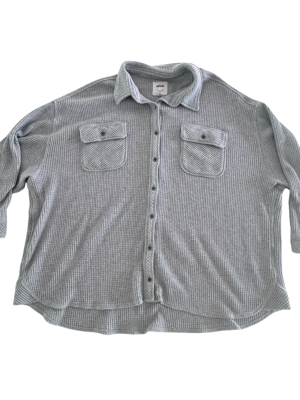 Aerie Oversized Waffle Knit Button Down Shirt XL Gray Cotton Blend Shacket